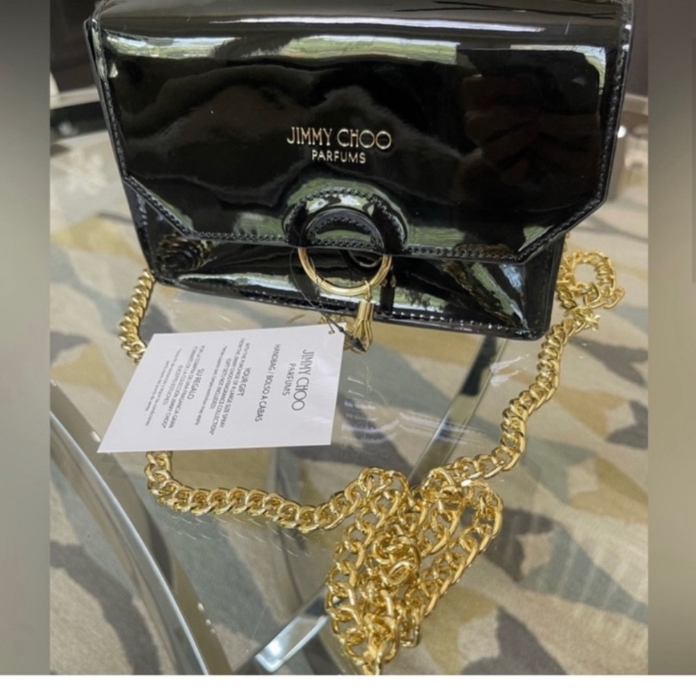 JIMMY CHOO SHOULDER CARRY GOLD ALLOY CHAIN STRAP PURSE PU NWT